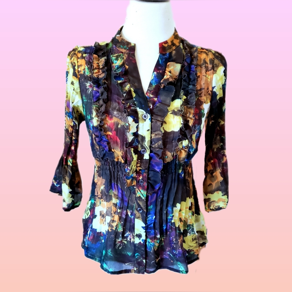 Multicolor abstract empire waist blouse